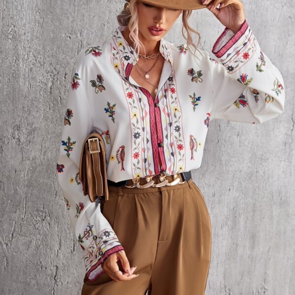 Bellanblue Tops - Boho Pink Floral Print Casual Blouse Cottage Core